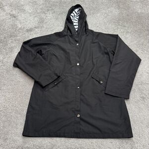 Wantdo Anorak Long Rain Coat Hoodie Jacket Womens Medium Black  Stripe Lined